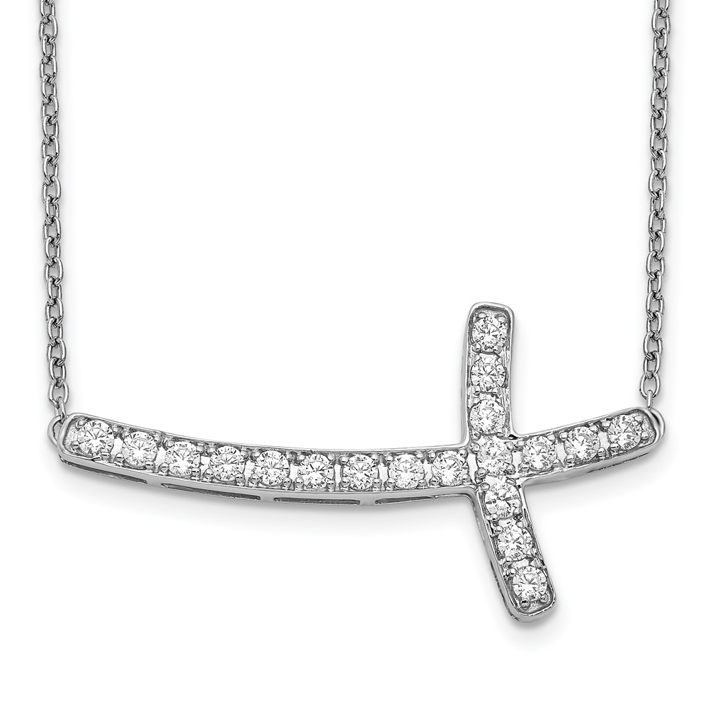 Picture of Finest Gold 14K White Gold Diamond Sideways Cross 18 in. Necklace