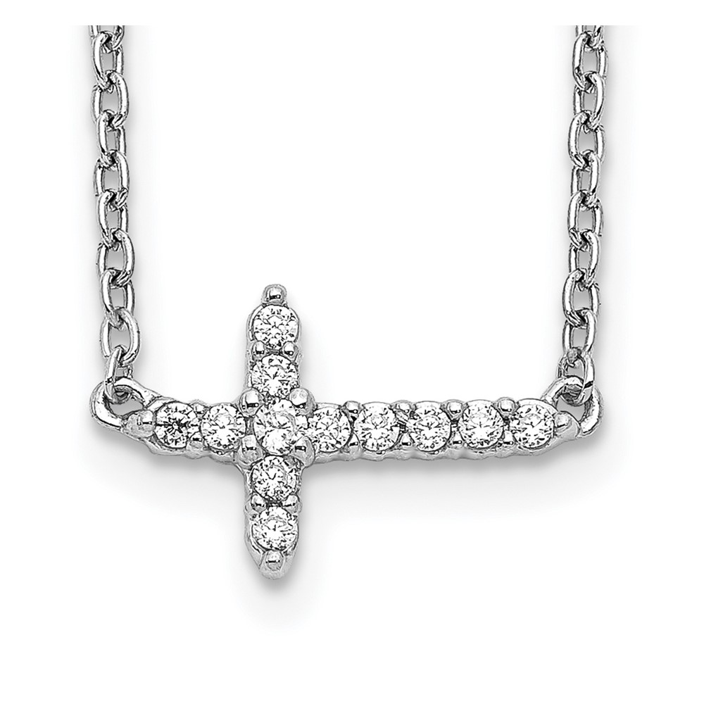 Picture of Finest Gold 14K White Gold Diamond Sideways Cross 18 in. Necklace