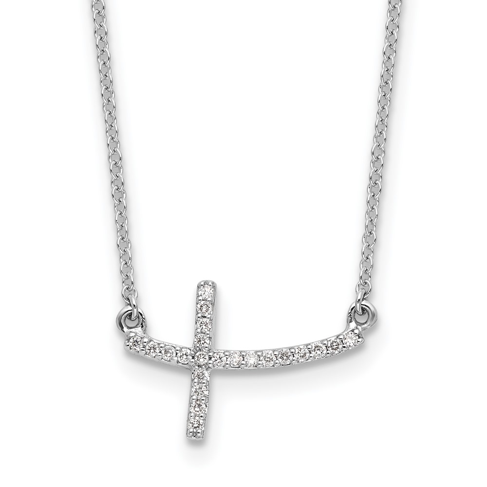 Picture of Finest Gold 14K White Gold Diamond Sideways Cross 18 in. Necklace