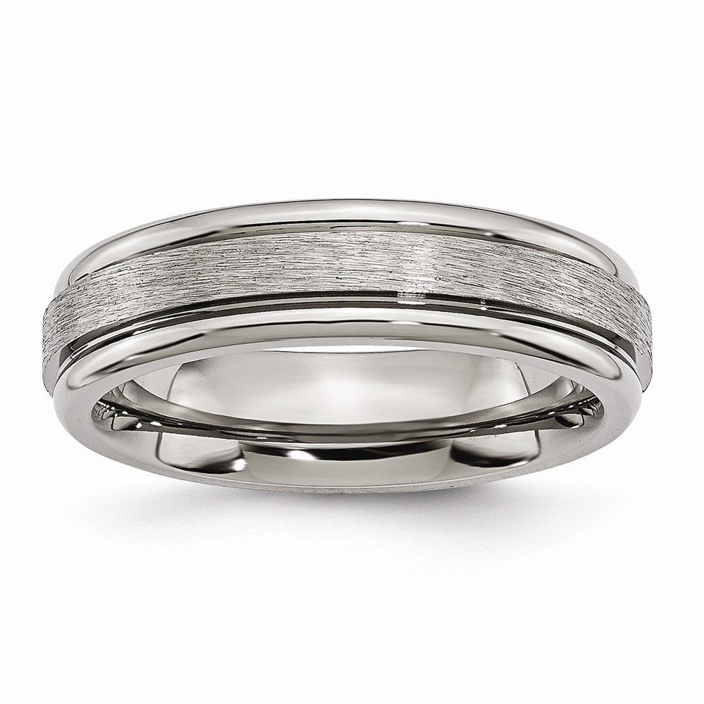 Picture of Bridal TB14-9 6 mm Titanium Grooved Edge Satin & Polished Band&#44; Size 9