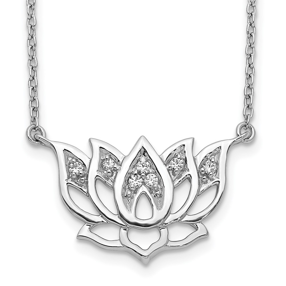 Picture of Finest Gold 14K White Gold Diamond Lotus Flower 18 in. Necklace