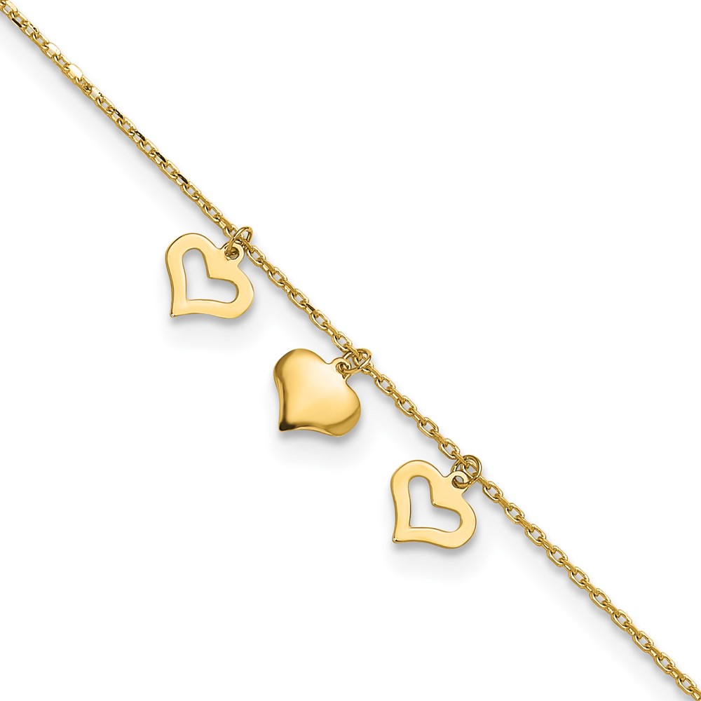 Picture of Finest Gold 14K Yellow Gold 3 Hearts 10 in. Plus 1 in. Extension Anklet