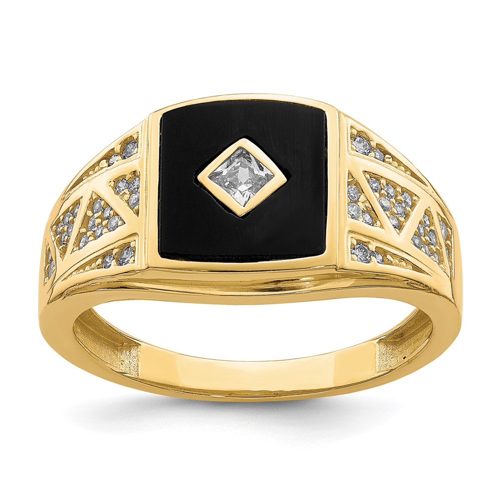 Picture of Quality Gold 10C1402 10K Yellow Gold CZ & Onyx Mens Ring - Size 10