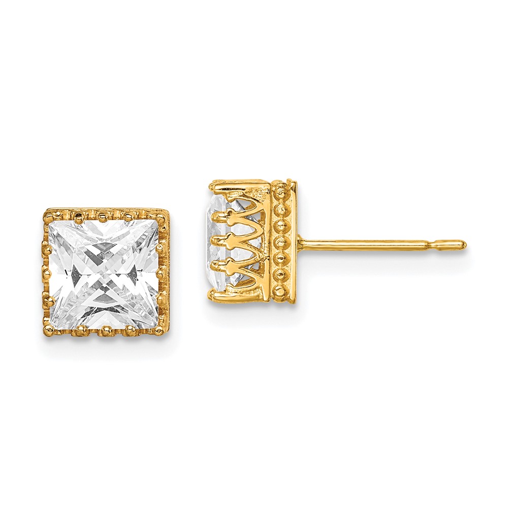 10K Yellow Gold Tiara Collection 7 mm Polished Square CZ Earrings -  Finest Gold, UBS10YC405