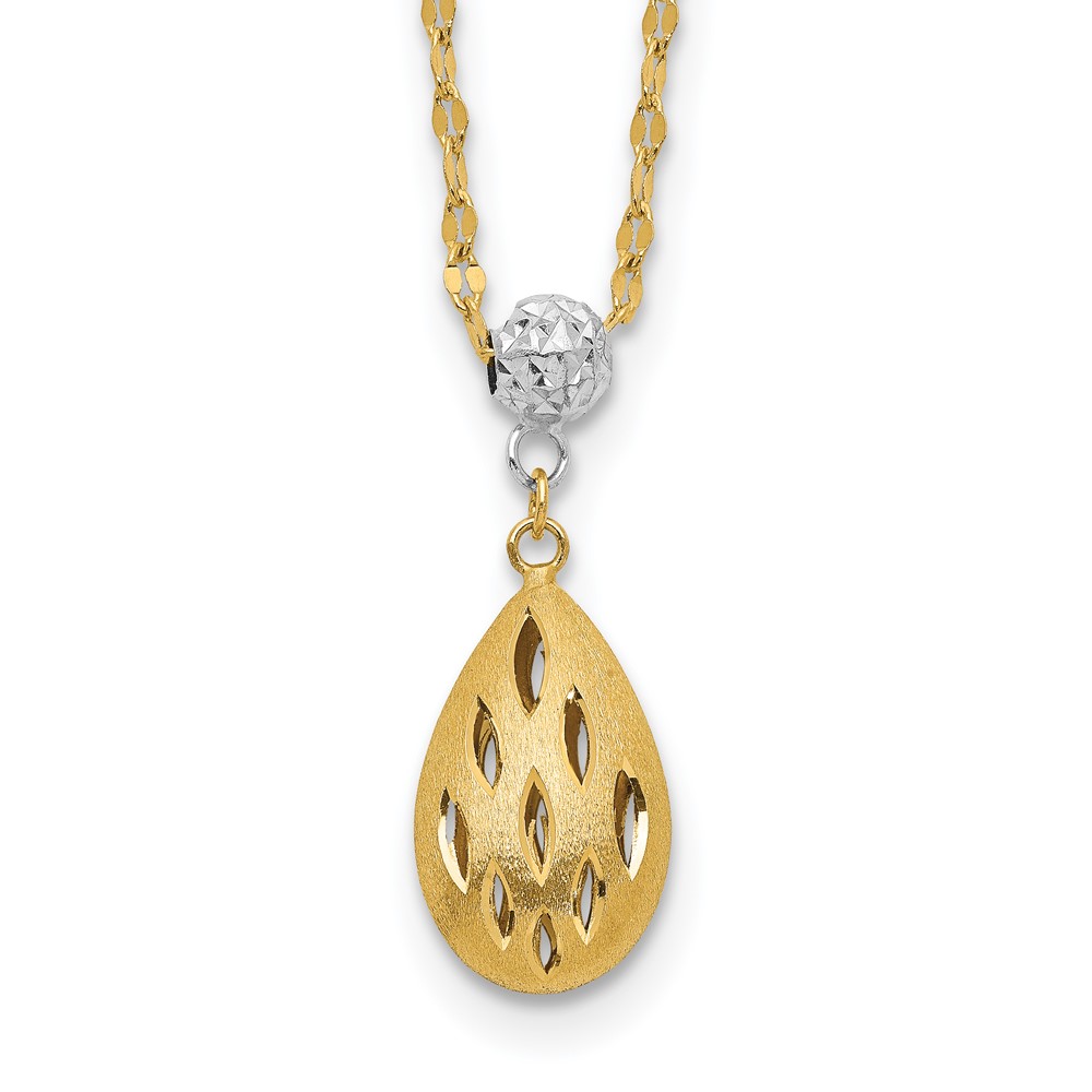 14K Two-Tone Diamond-Cut Teardrop Dangle 2 in. Extension Necklace -  Finest Gold, UBSSF2664-18