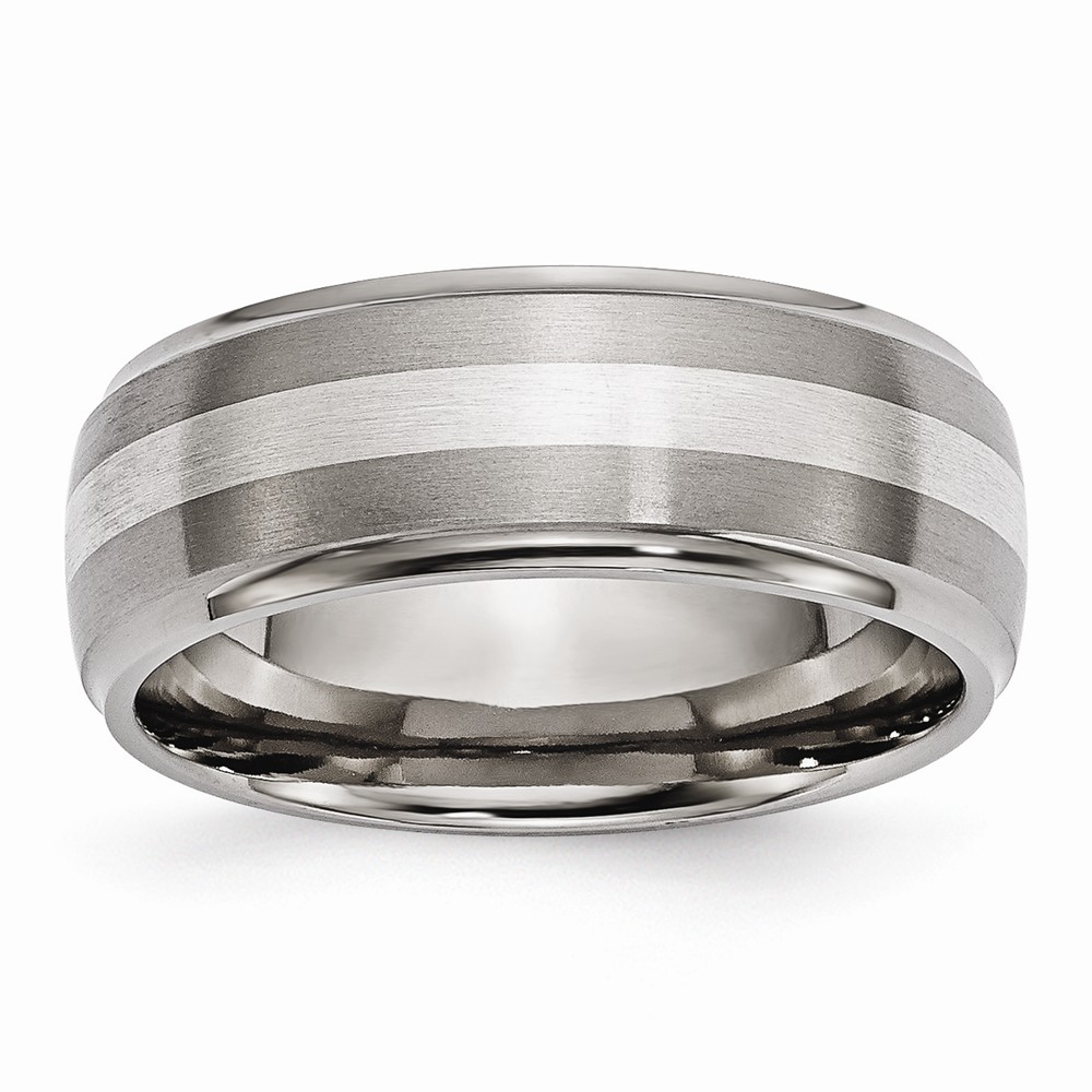 Picture of Chisel TB16-12.5 8 mm Titanium Ridged Edge Sterling Silver Inlay Brushed & Polished Band&#44; Size 12.5