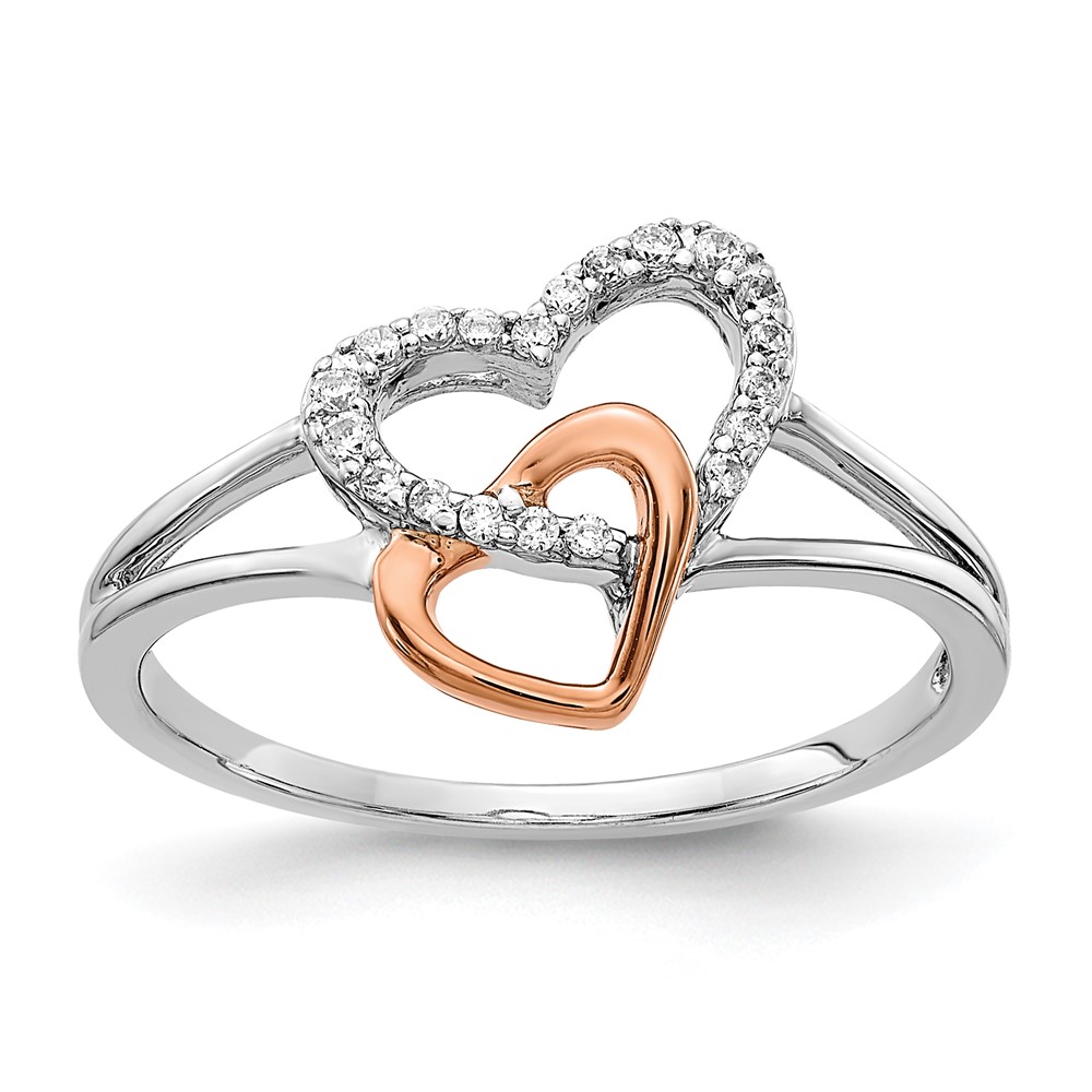 Picture of Finest Gold 14K White &amp; Rose Gold Diamond Double Heart Ring&amp;#44; Size 6.75