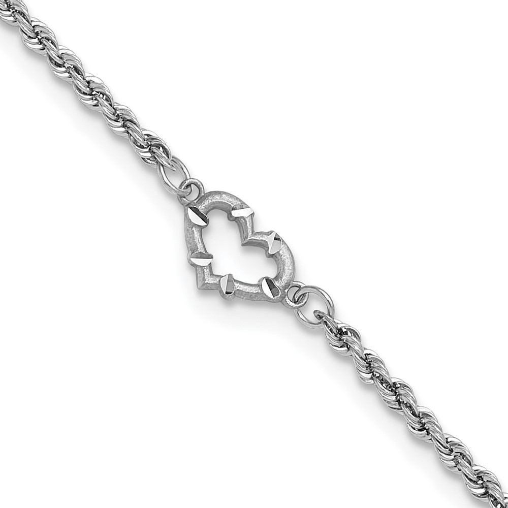 Picture of Finest Gold 14K White Gold Diamond-Cut Rope with Heart 10 in. Anklet