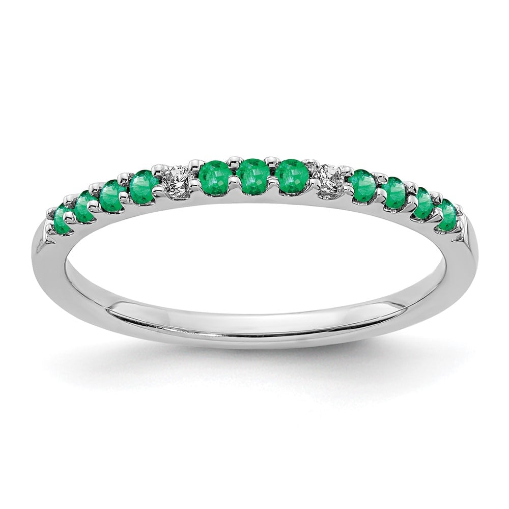 Picture of Finest Gold 14K White Gold Diamond &amp; Emerald Band&amp;#44; Size 7