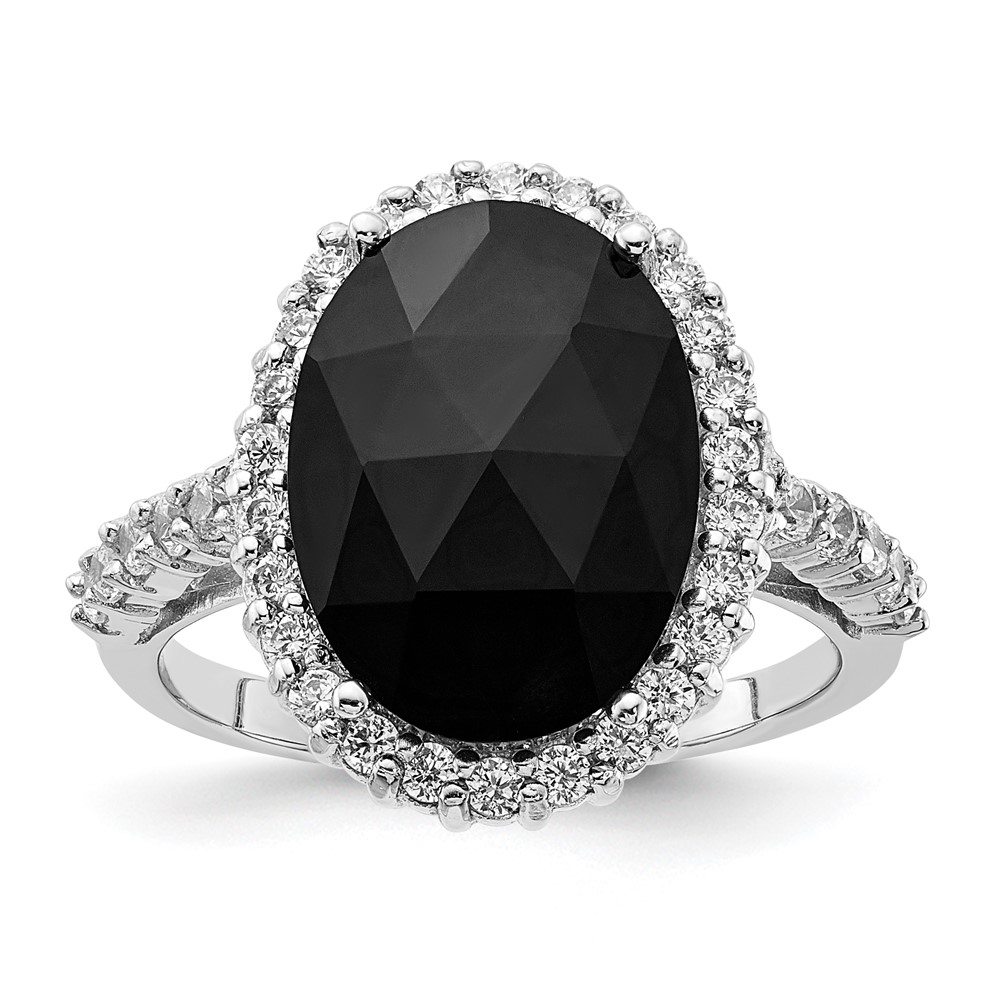 Sterling Silver Cheryl M Rhodium-Plated Black & White CZ Oval Halo Ring - Size 5 -  Finest Gold, UBSQCM1493-5