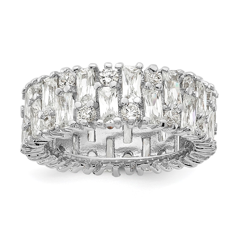 Picture of Finest Gold Sterling Silver Cheryl M Rhodium-Plated Fancy Multi-Stone CZ Ring - Size 7