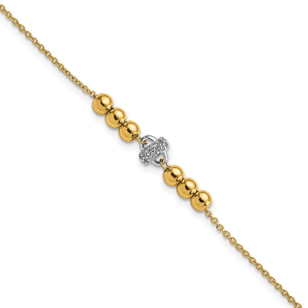 Picture of Finest Gold 14K Two-Tone Polished Beads &amp; CZ with 0.75 in Extension 7 in. Bracelet