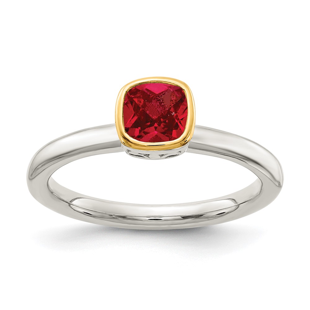 Picture of Finest Gold Sterling Silver 14K Accent Created Ruby Ring&#44; Two-Tone - Size 7