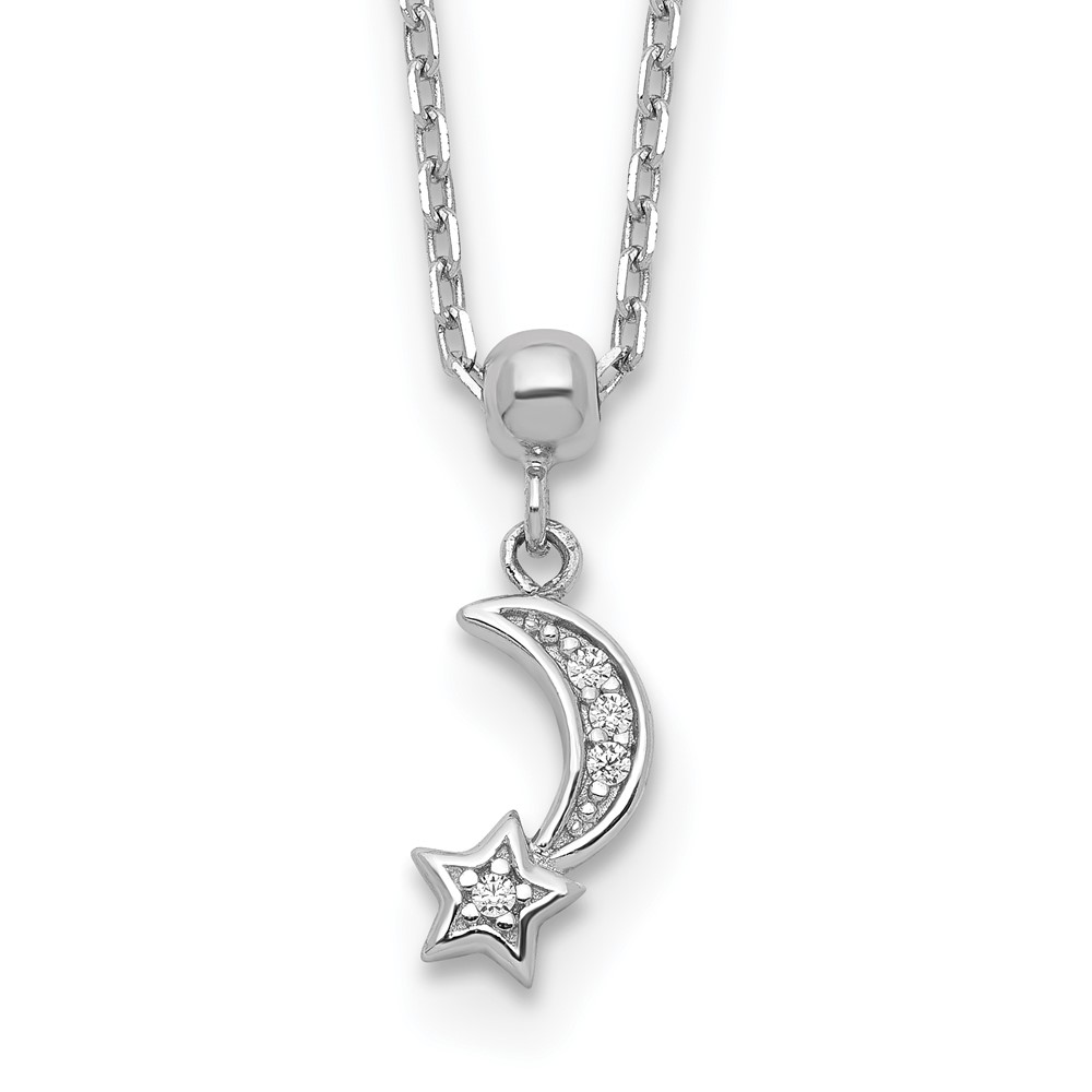 16 in. Sterling Silver Rhodium-plated CZ Moon & Star with 2 in. Extended Necklace -  Finest Gold, UBSQG5644-16