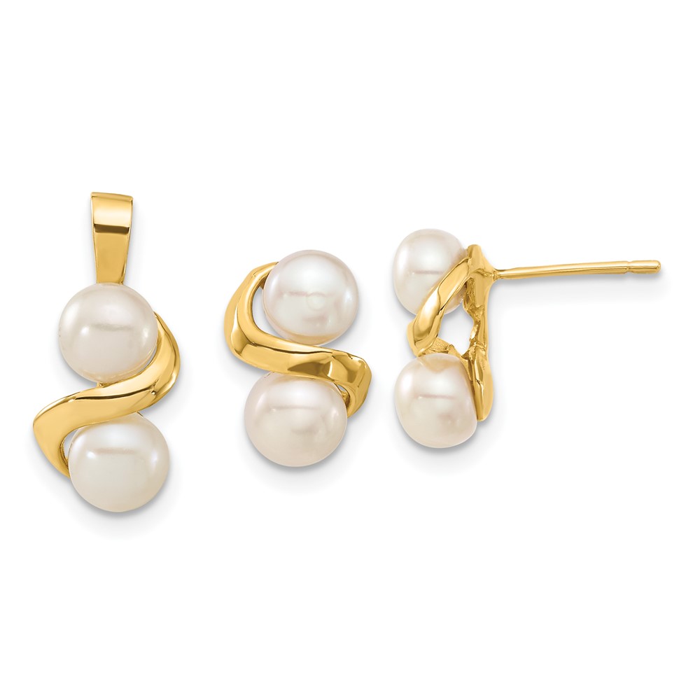 Picture of Finest Gold 14K 5-6 mm White Button FWC Pearl Earring &amp; Pendant Set