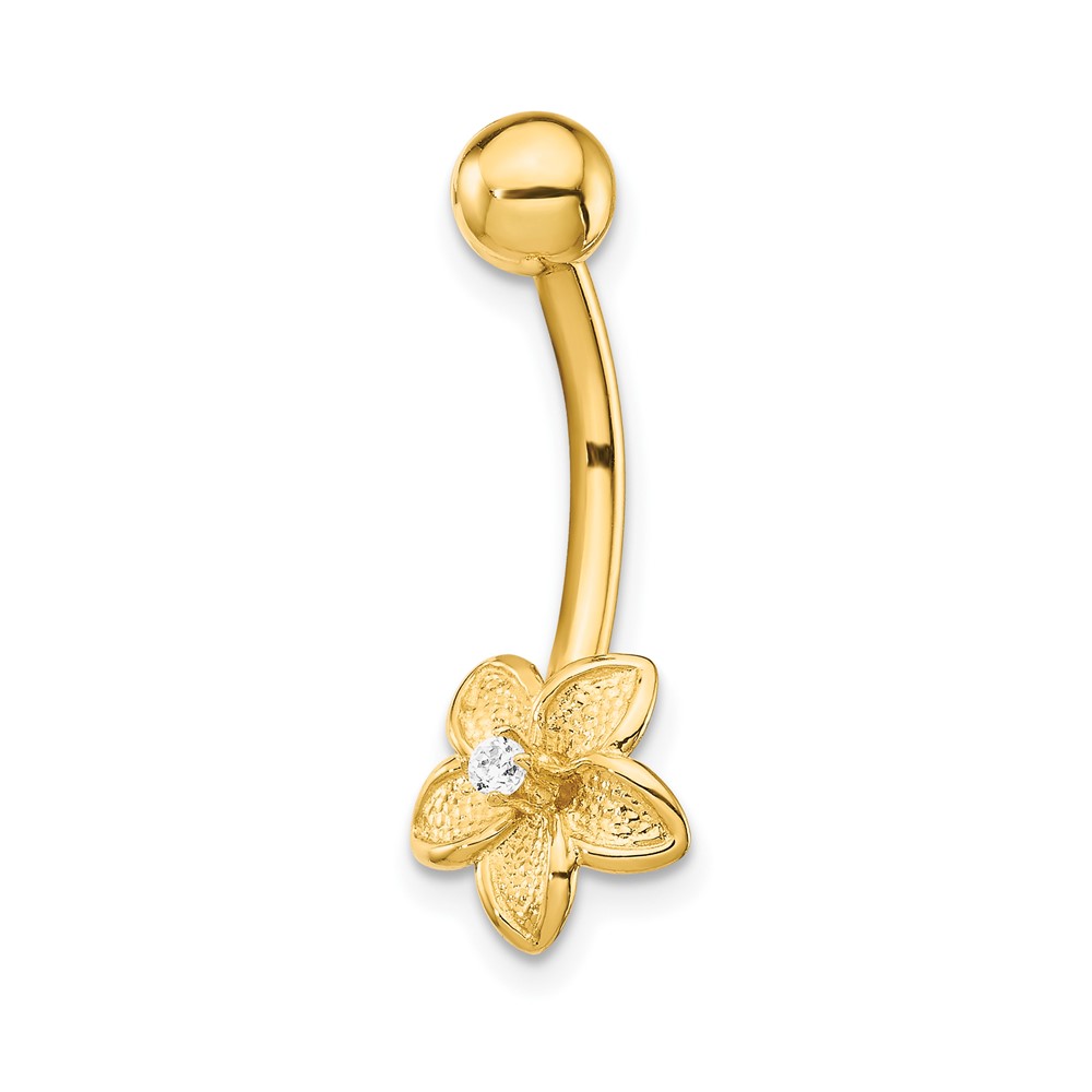 Picture of Finest Gold 14K Yellow Gold 14 Gauge CZ Flower Belly Ring