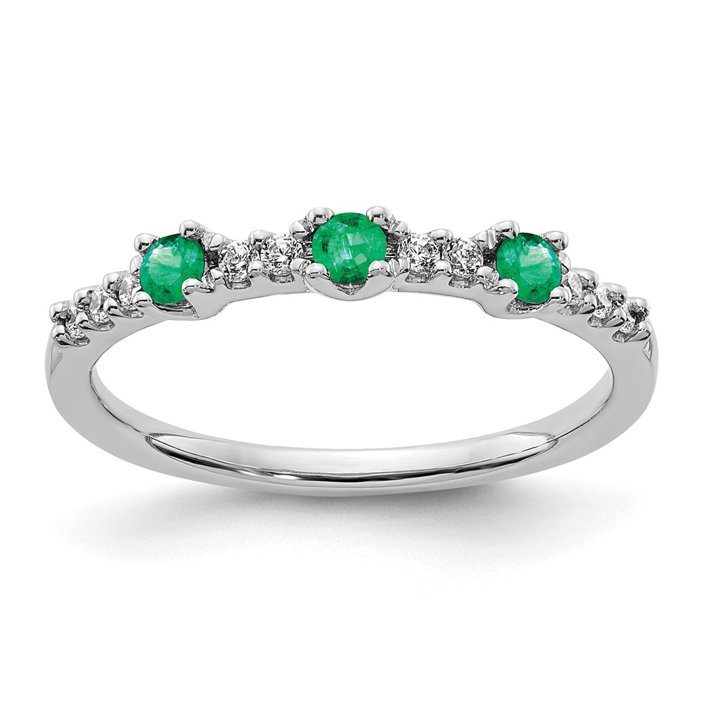 Picture of Finest Gold 14K White Gold Diamond &amp; Emerald 3-stone Ring&amp;#44; Size 7