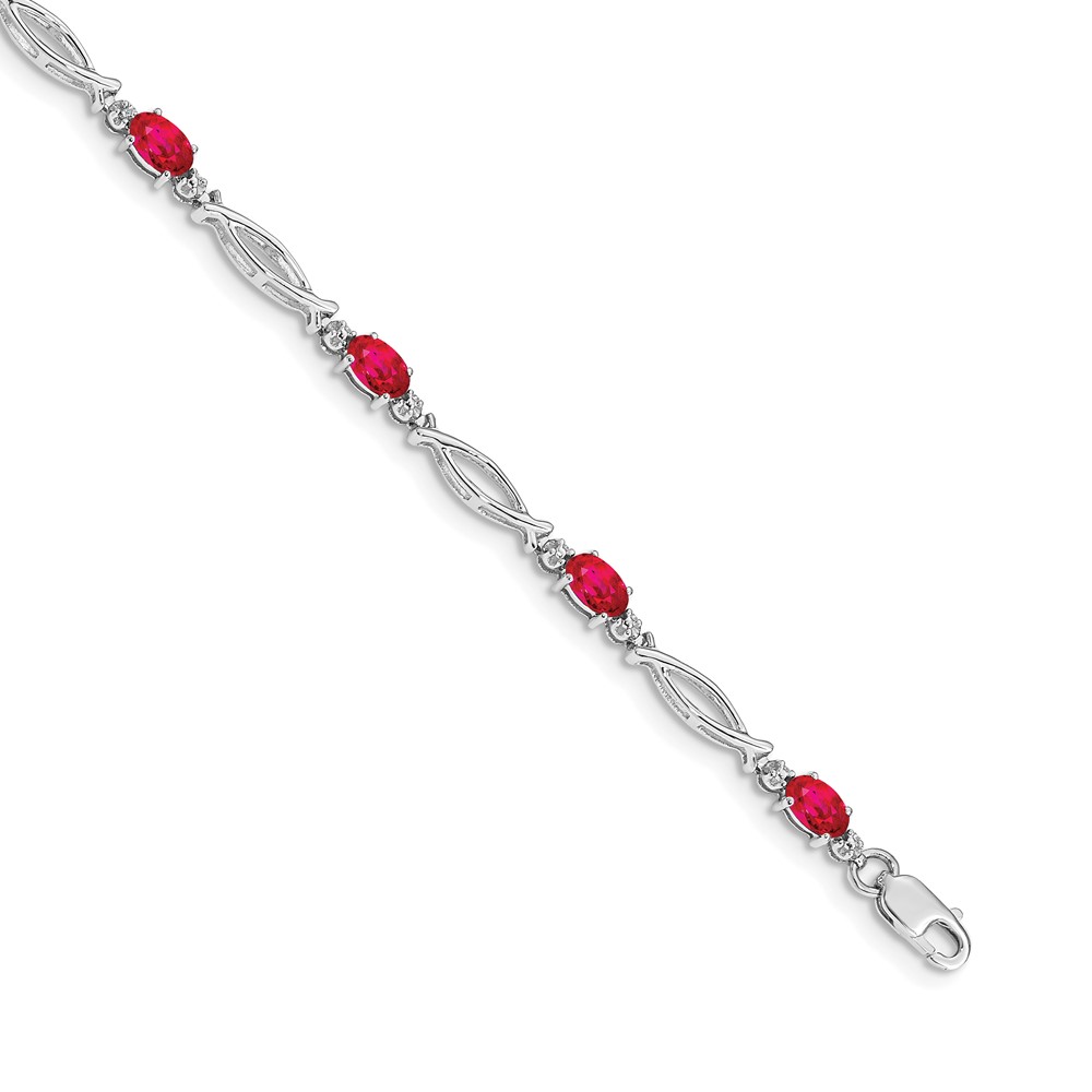 Picture of Finest Gold 7.25 in. 14K Gold Diamond &amp; Ruby Bracelet&#44; White