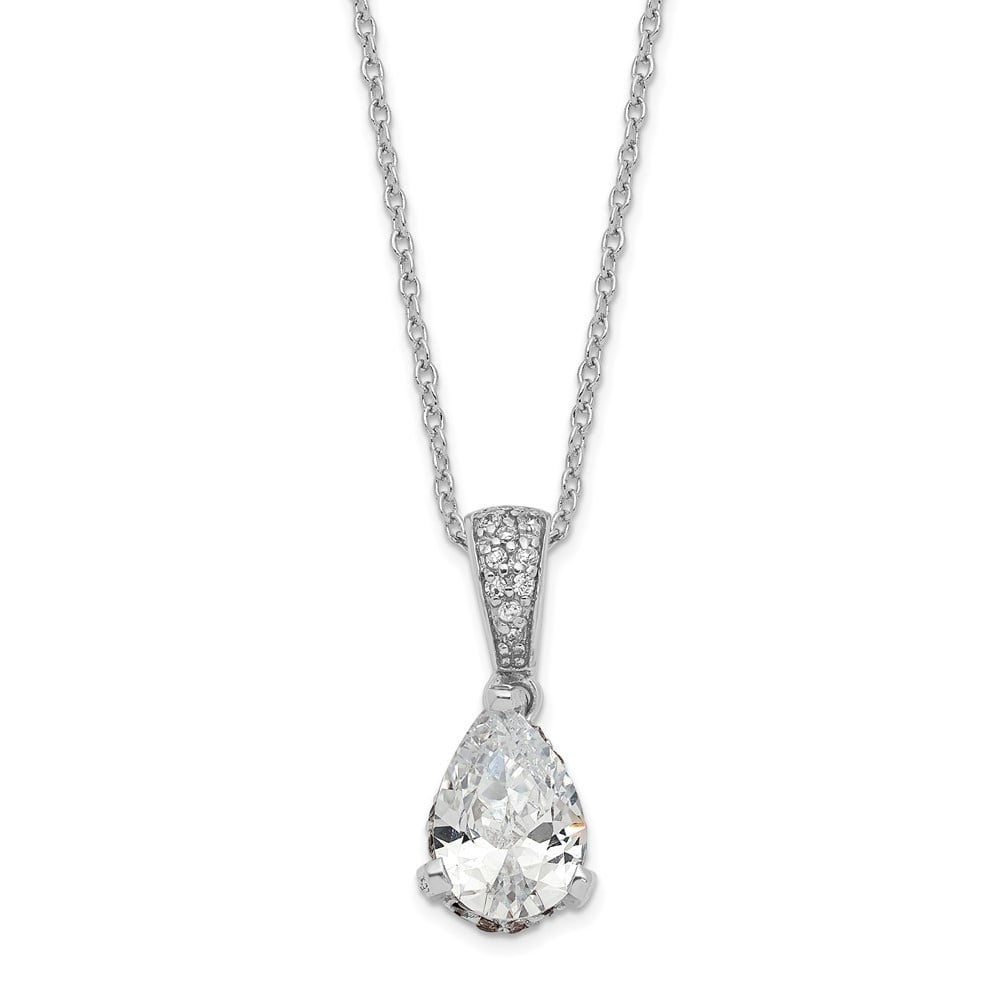 Sterling Silver Cheryl M Rhod-Plated Fancy Pear CZ Pendant Necklace -  Finest Gold, UBSQCM1500-18