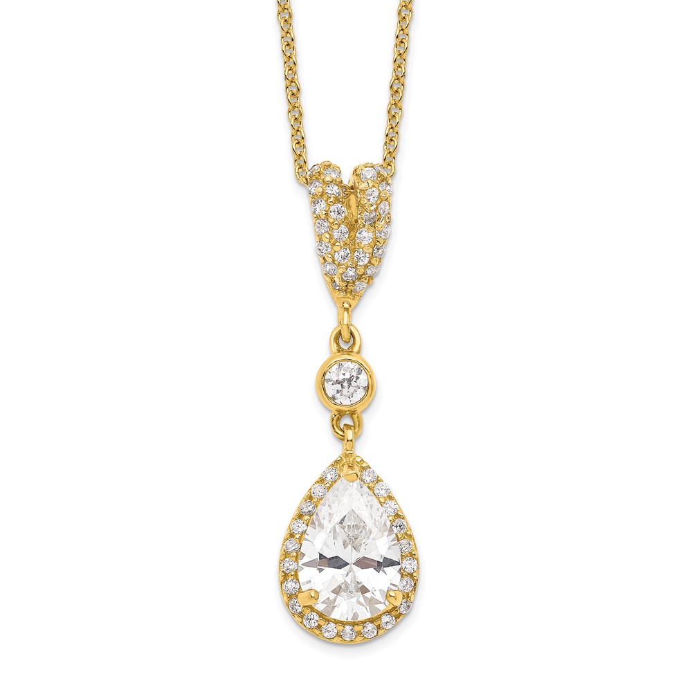 Picture of Finest Gold Sterling Silver Cheryl M Gold-Plated Teardrop CZ Necklace
