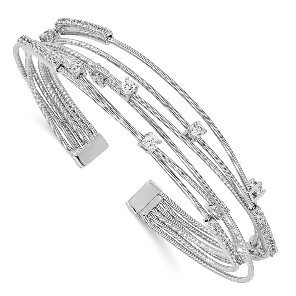 Sterling Silver Cheryl M Rhodium-Plated Flexible CZ Bangle Bracelet -  Bagatela, BA2706158