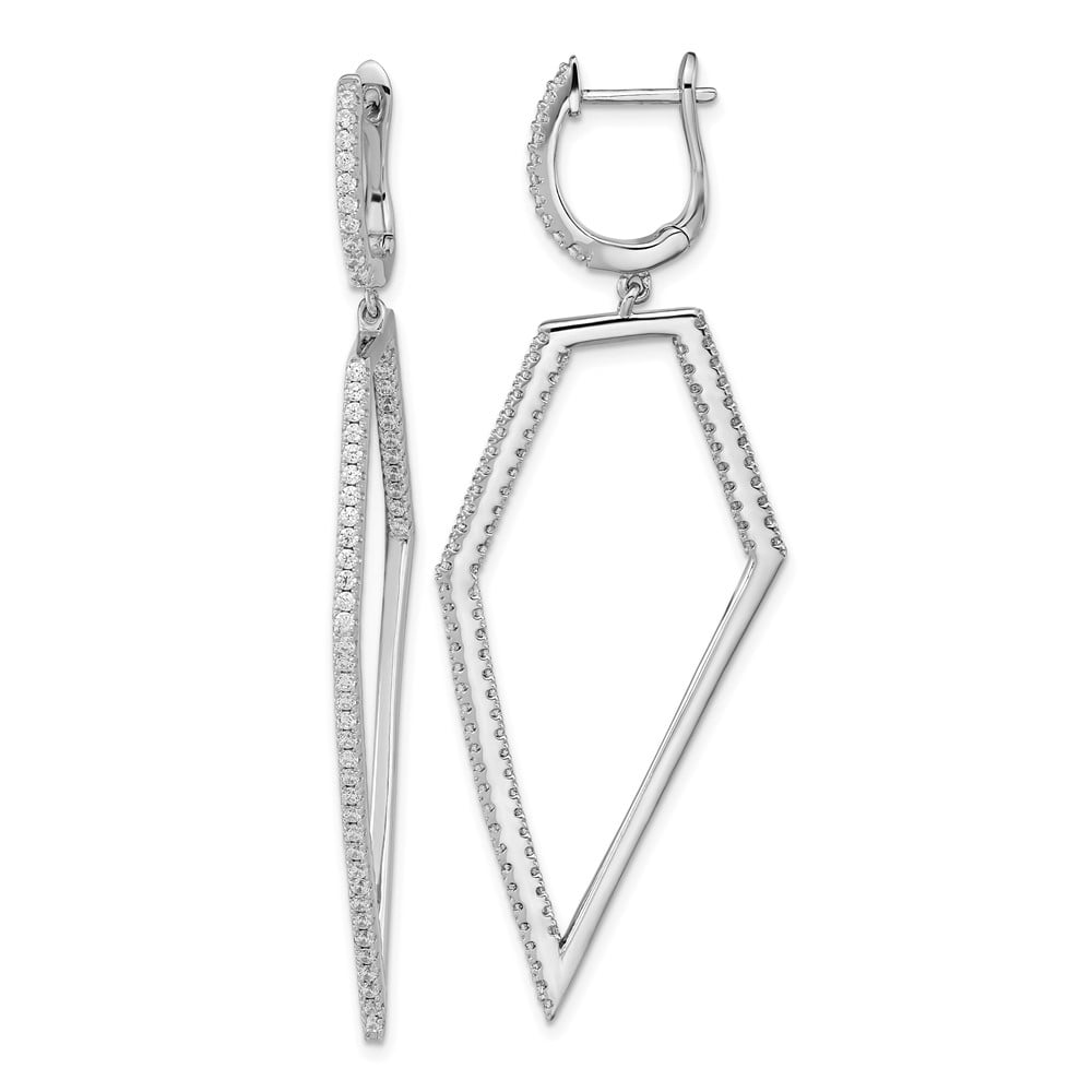 Cheryl M Sterling Silver Rhod Plated CZ Geometric Dangle Hinged Earrings -  Finest Gold, UBSQCM1540