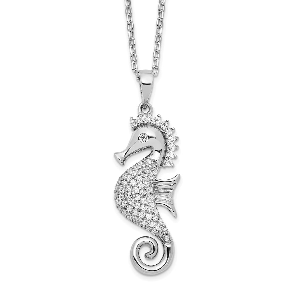 Sterling Silver Cheryl M Rhod-plated CZ Seahorse with 2 in. Extended Necklace -  Bagatela, BA3165371