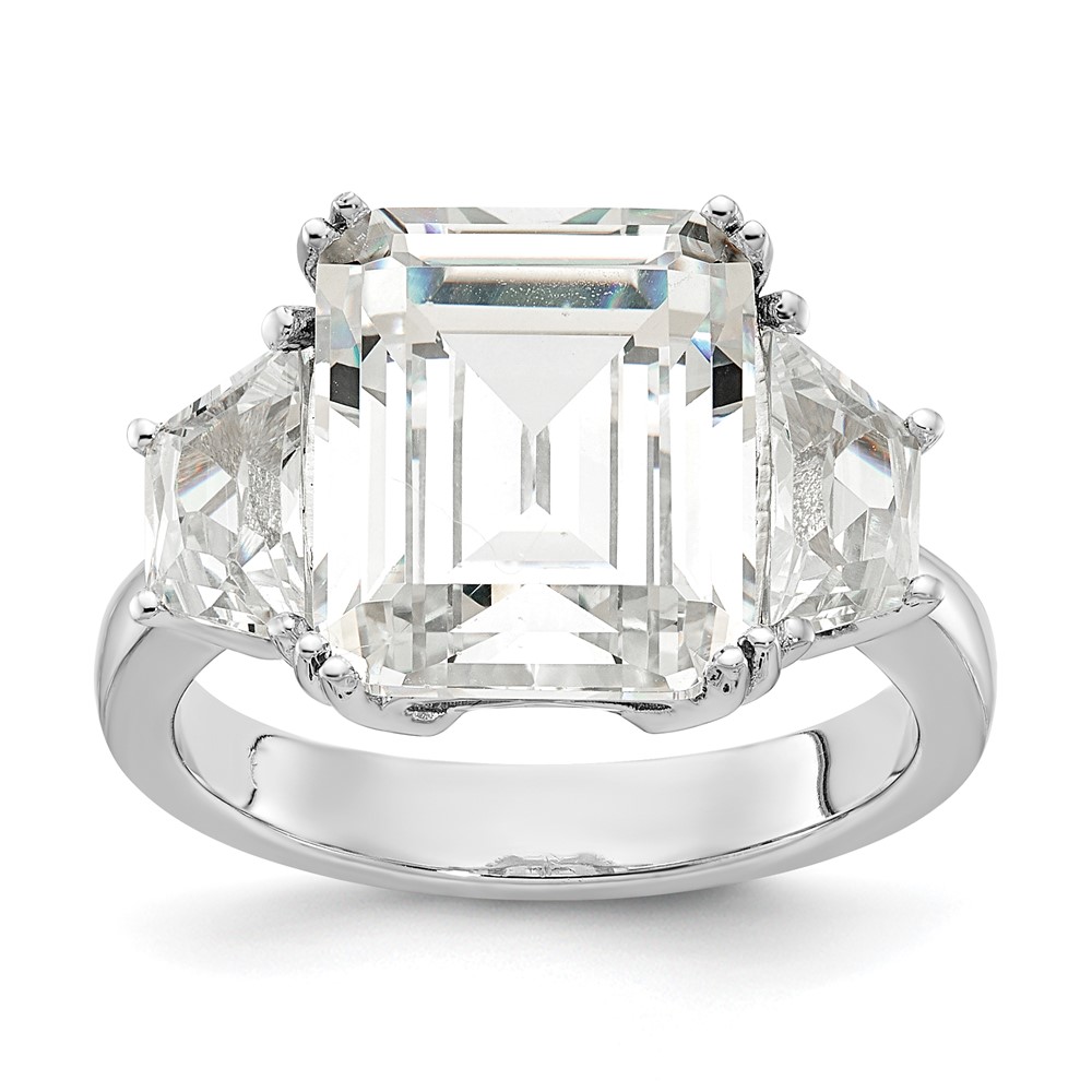 Picture of Finest Gold Sterling Silver Cheryl M Rhodium-Plated Emerald-cut CZ 3-Stone Ring - Size 6