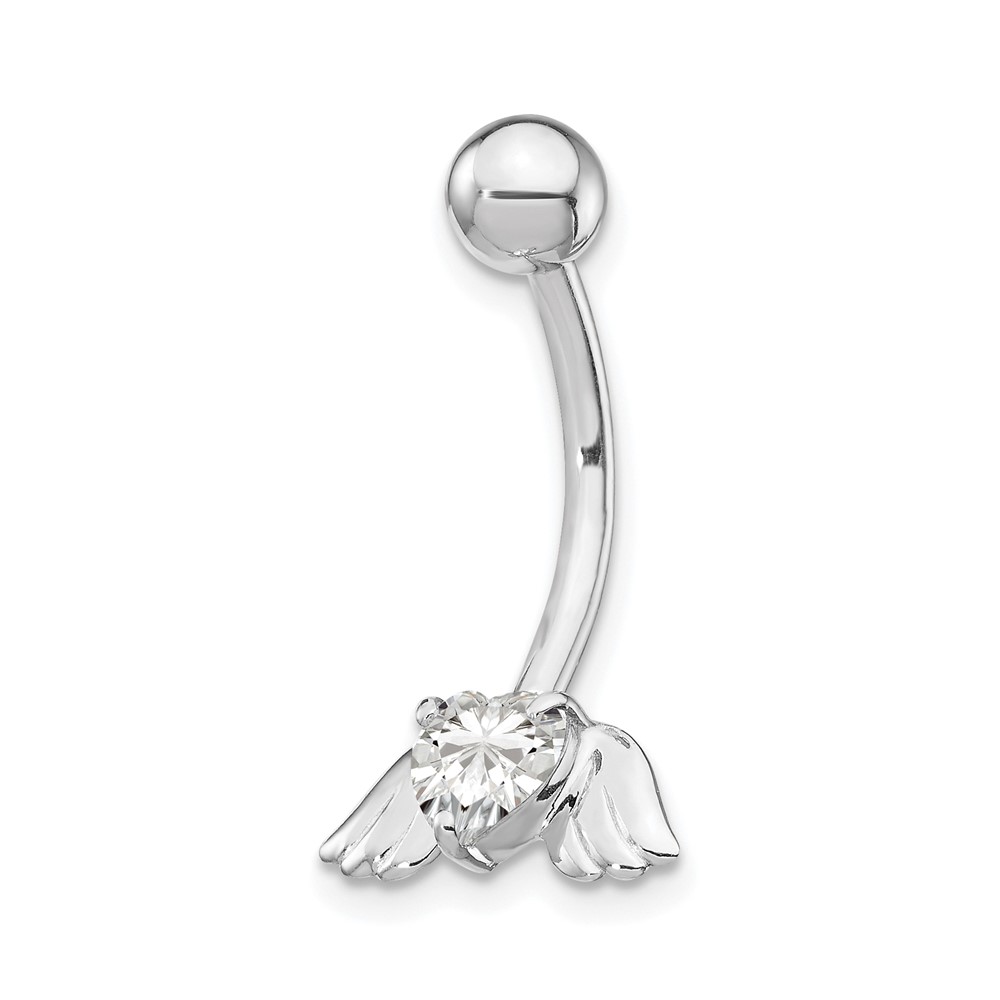 Picture of Quality Gold 10BD138 10K White Gold with CZ Heart & Angel Wings Belly Dangle