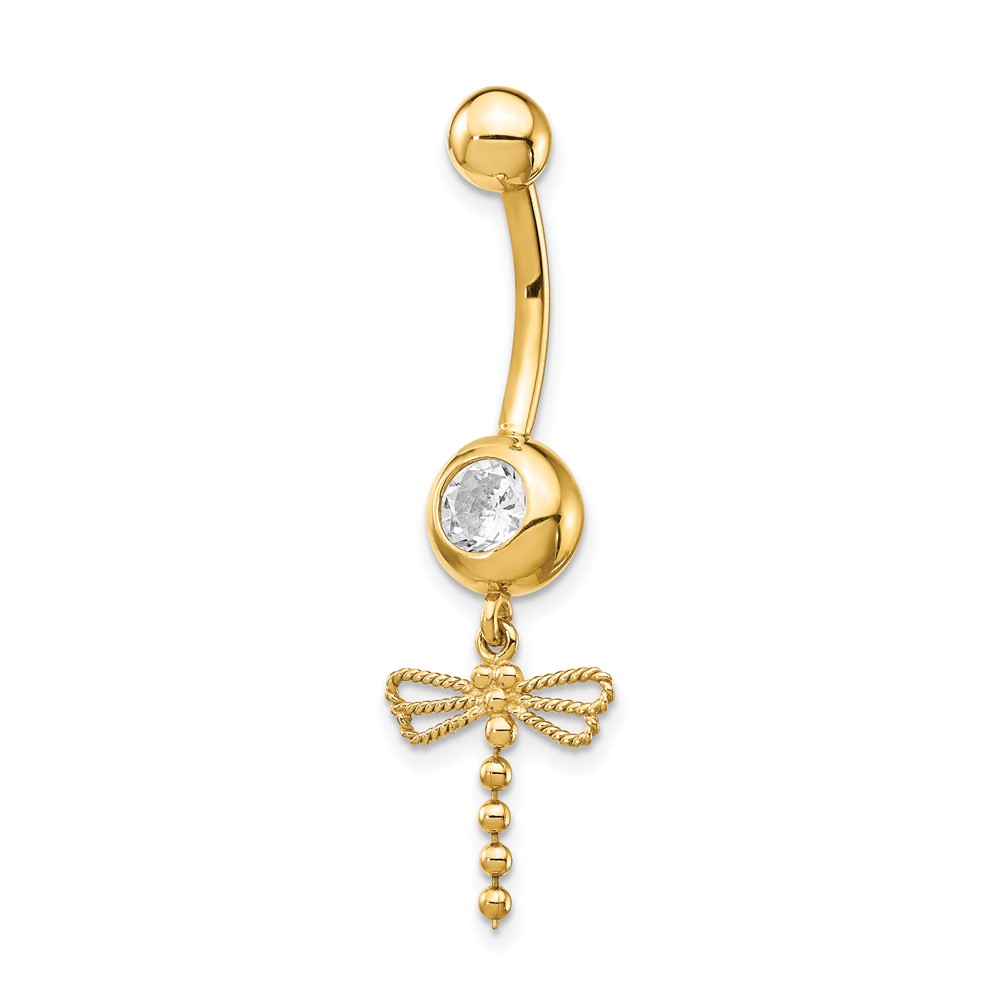 Picture of Finest Gold 14K Yellow Gold 14 Gauge CZ Dragonfly Dangle Belly Ring