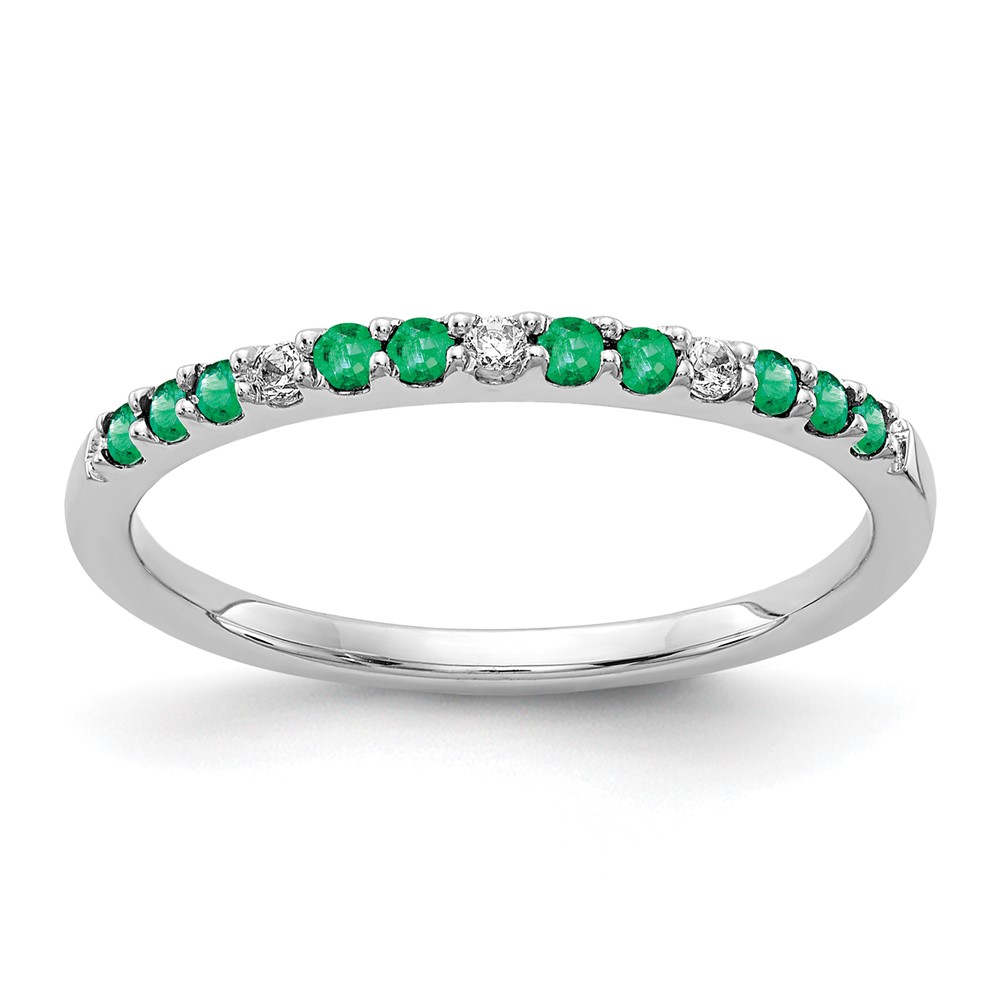 Picture of Finest Gold 14K White Gold Diamond &amp; Emerald Band&amp;#44; Size 7
