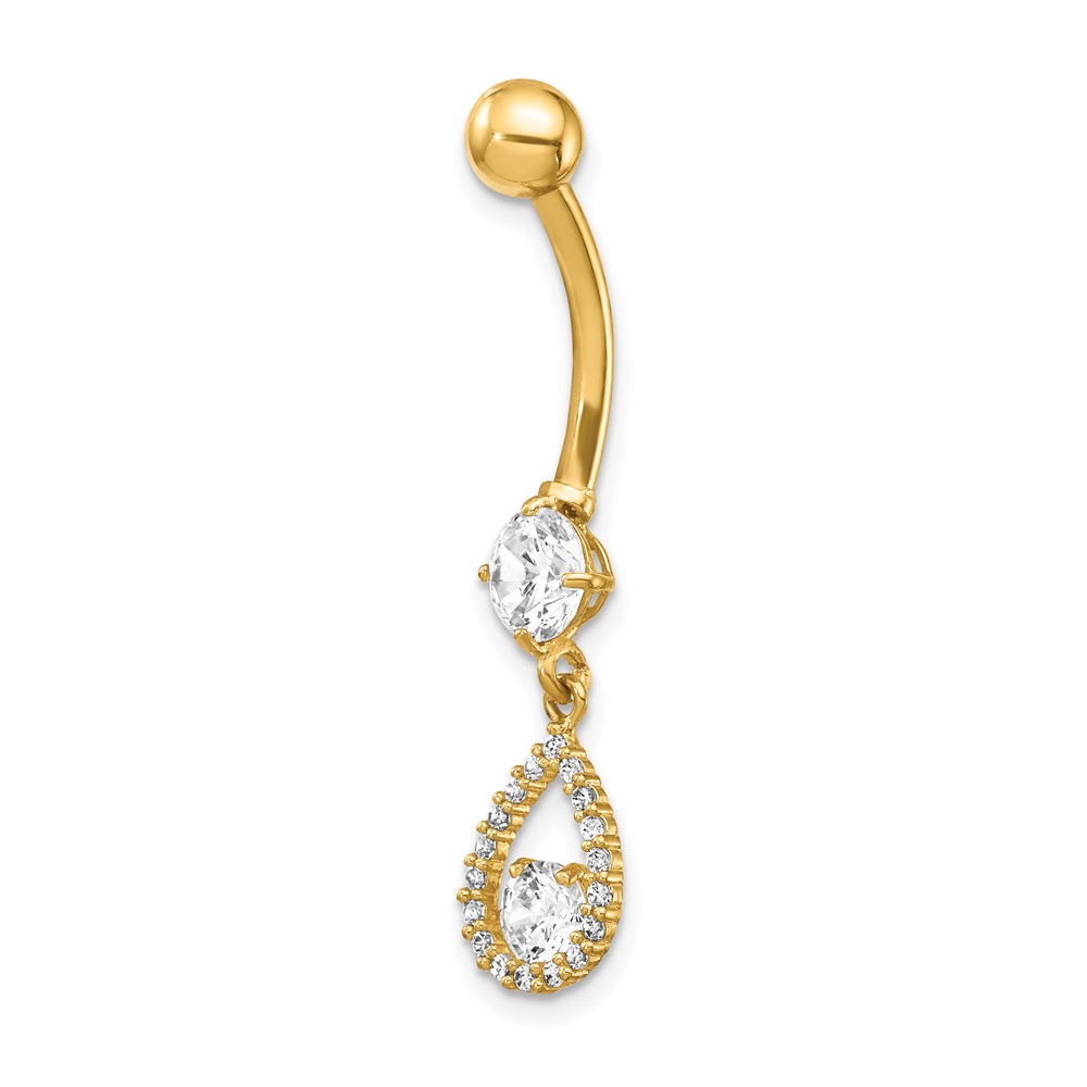 Picture of Finest Gold 14K Yellow Gold 14 Gauge CZ Teardrop Dangle Belly Ring