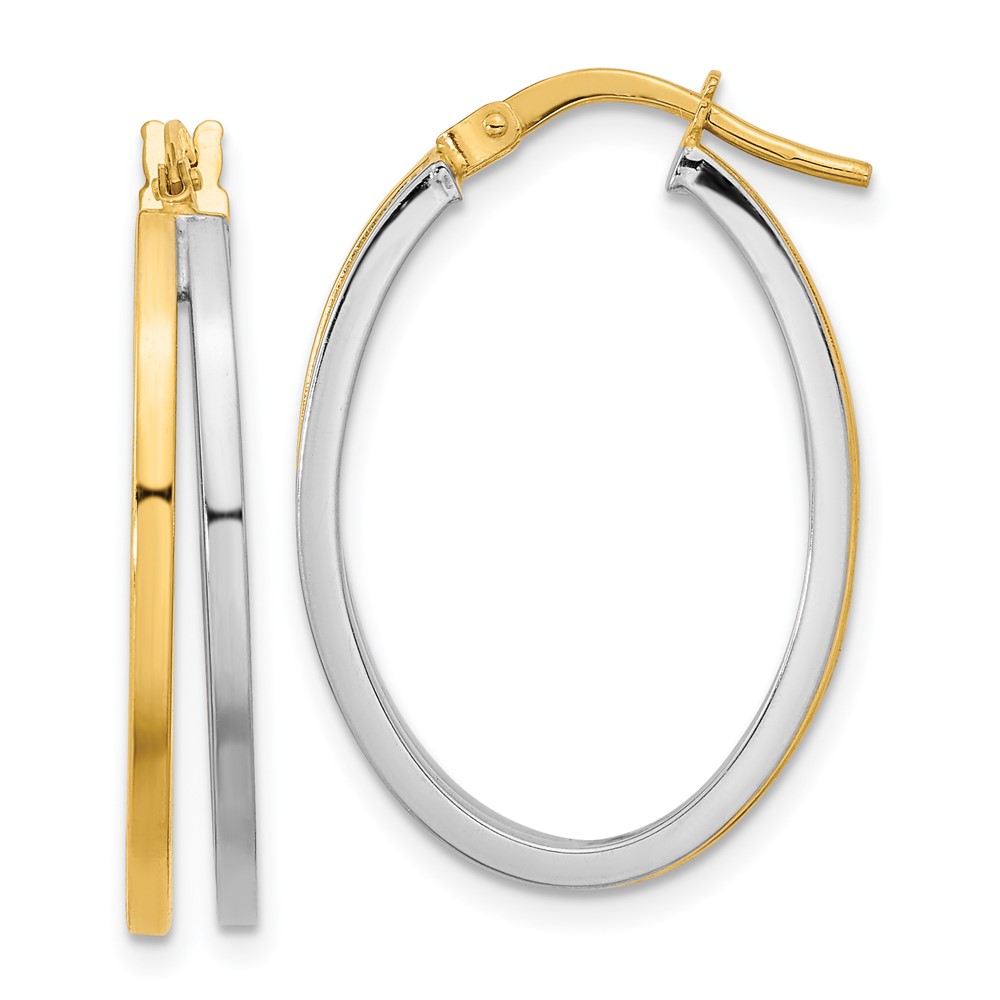 Picture of Finest Gold 14K Two-Tone Polished Oval Double Hoop Earrings