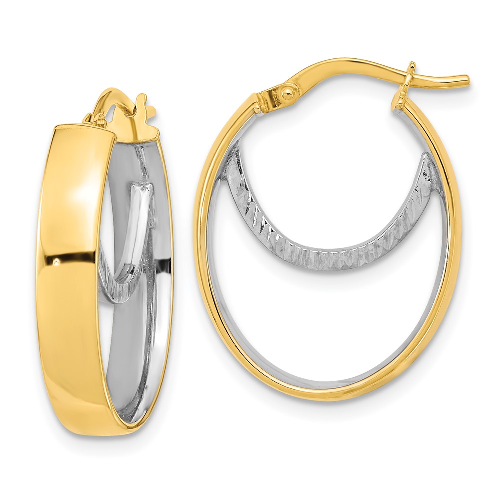 Picture of Finest Gold 14K Two-Tone Polished Diamond-Cut Fancy Oval Hoop Earrings