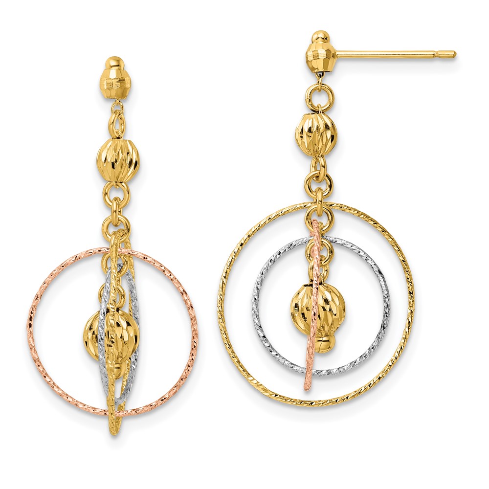 Picture of Finest Gold 14K Tri-Color Open Circles Diamond-Cut Bead Earrings