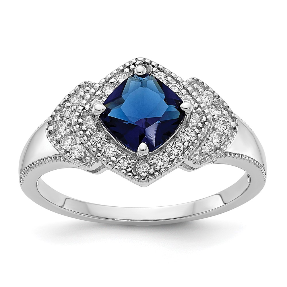 Picture of Finest Gold Sterling Silver Cheryl M Rhodium-plated Fancy Blue Glass &amp; CZ Ring&amp;#44; Size 7
