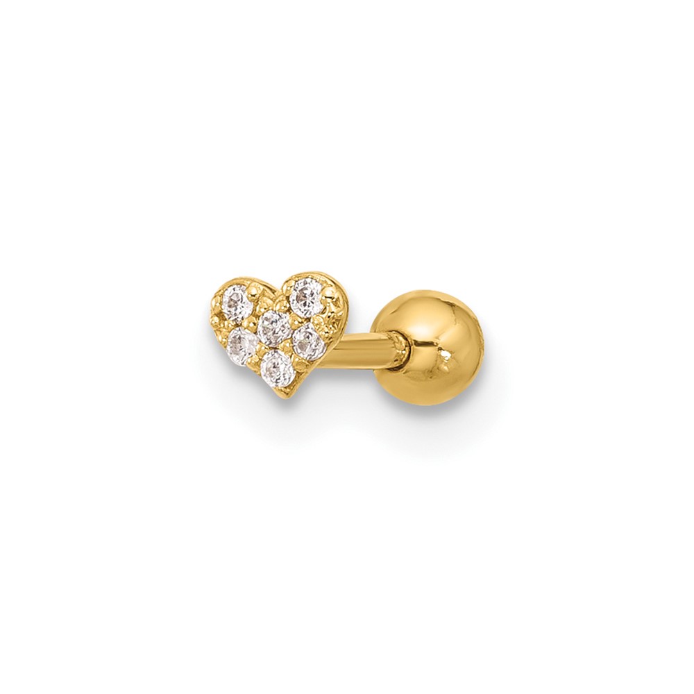Picture of Finest Gold 14K Yellow Gold 18 Gauge CZ Heart Labret Face Jewelry