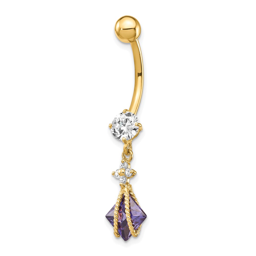 Picture of Quality Gold 10BD145 10K Yellow Gold Square Amethyst CZ Belly Dangle
