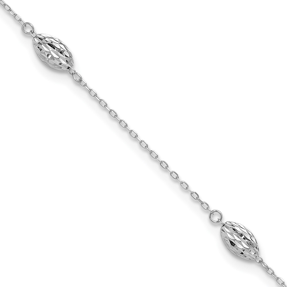 Picture of Finest Gold 14K White Gold Puffed Rice Bead 9 in. Plus 1 in. Extension Anklet