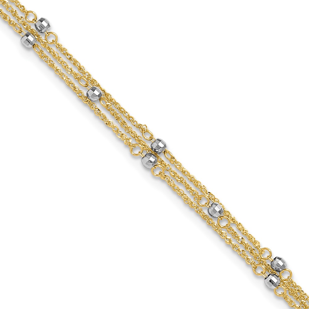 14K Two-Tone Triple Strand 9 in. Plus 1 in. Extension Anklet -  Finest Gold, UBSANK194-9