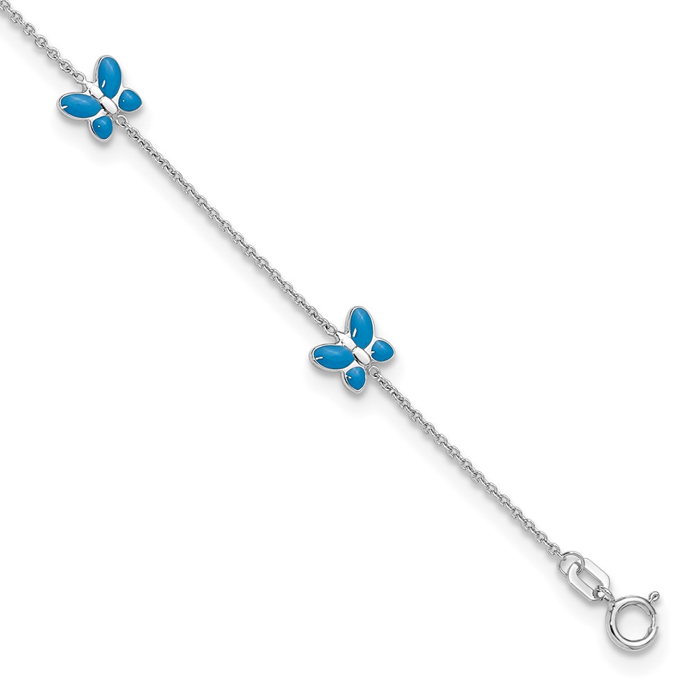 Picture of Finest Gold 14K White Gold 10 in. Blue Enameled Butterfly Anklet
