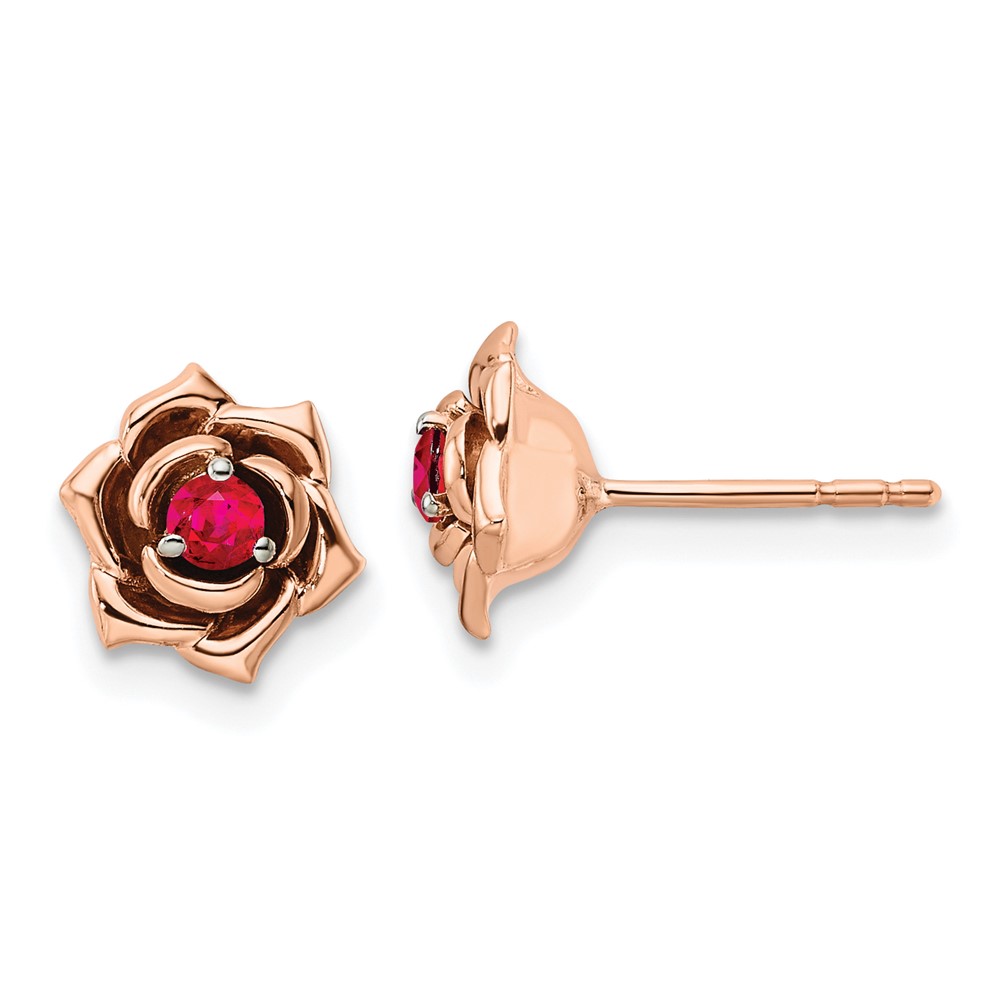 Picture of Finest Gold 14K Two-tone White &amp; Rose Ruby Flower Post Earrings