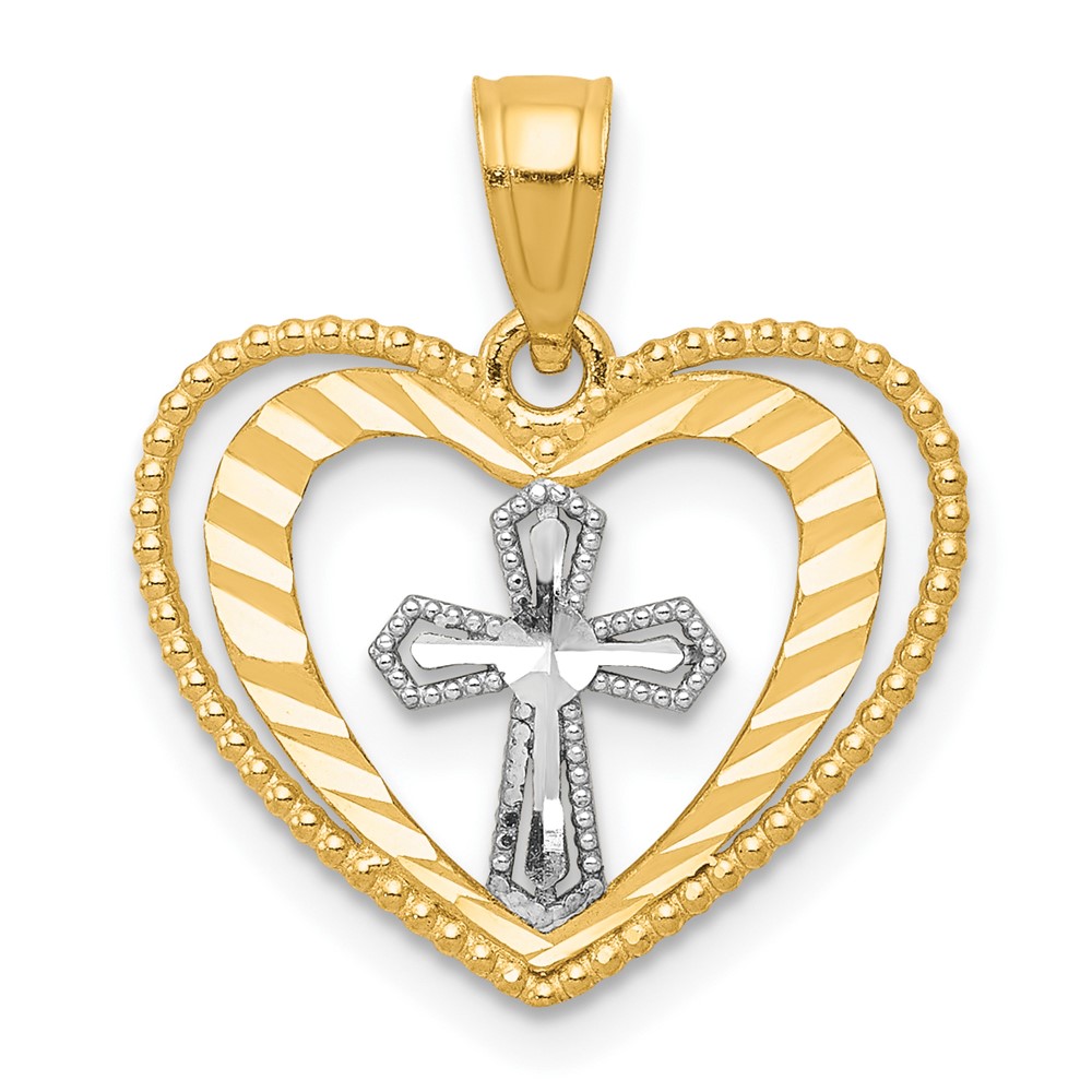 Picture of Quality Gold 10C936 10K Yellow with Rhodium Heart with Cross Charm