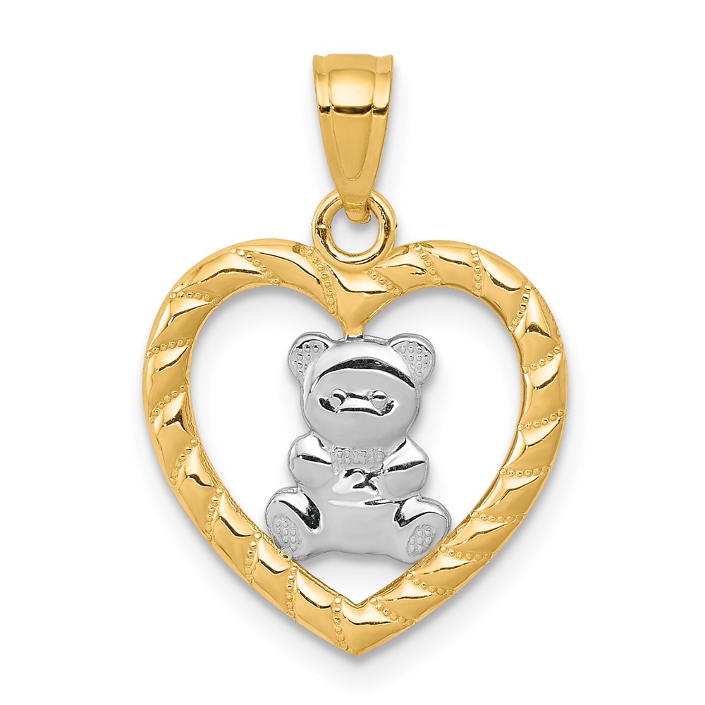 Picture of Quality Gold 10C939 10K Yellow with Rhodium Teddy Bear Heart Charm