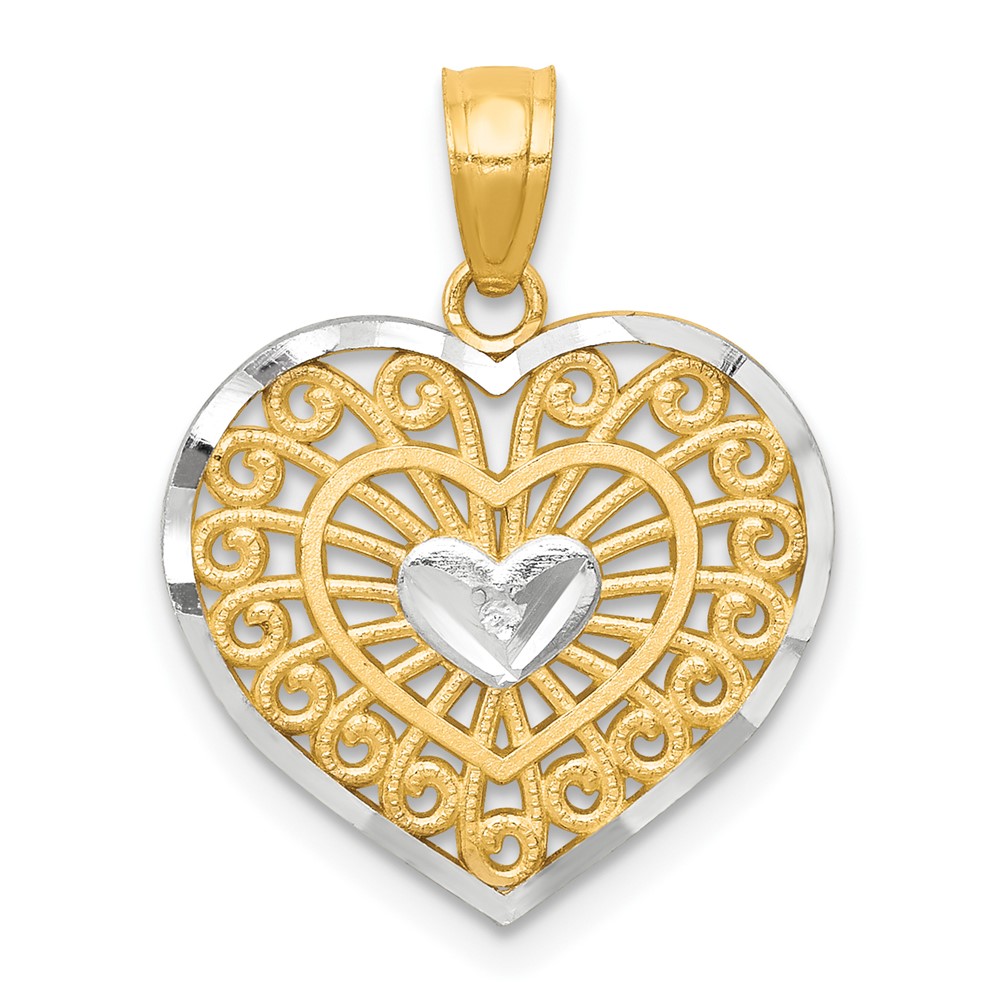 Picture of Finest Gold 10K Yellow with Rhodium Heart Charm