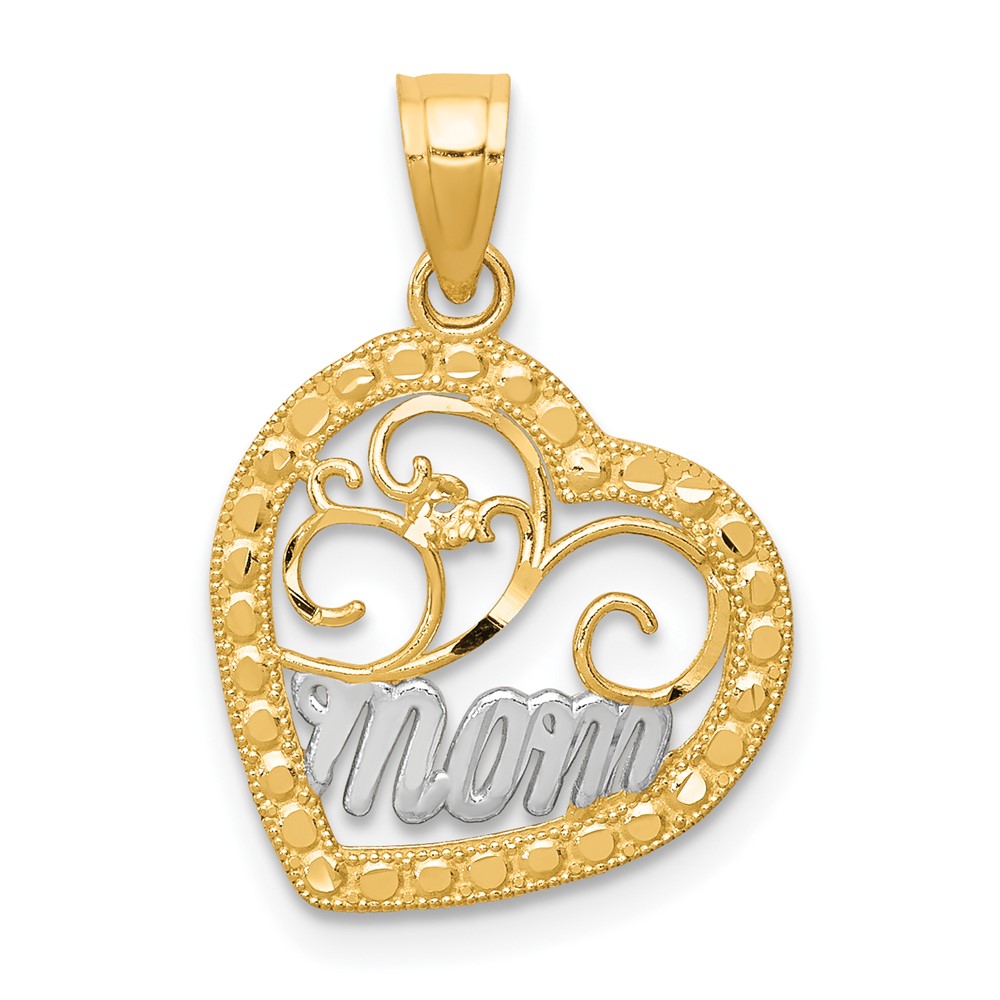 Picture of Finest Gold 10K Yellow with Rhodium Mom Heart Charm