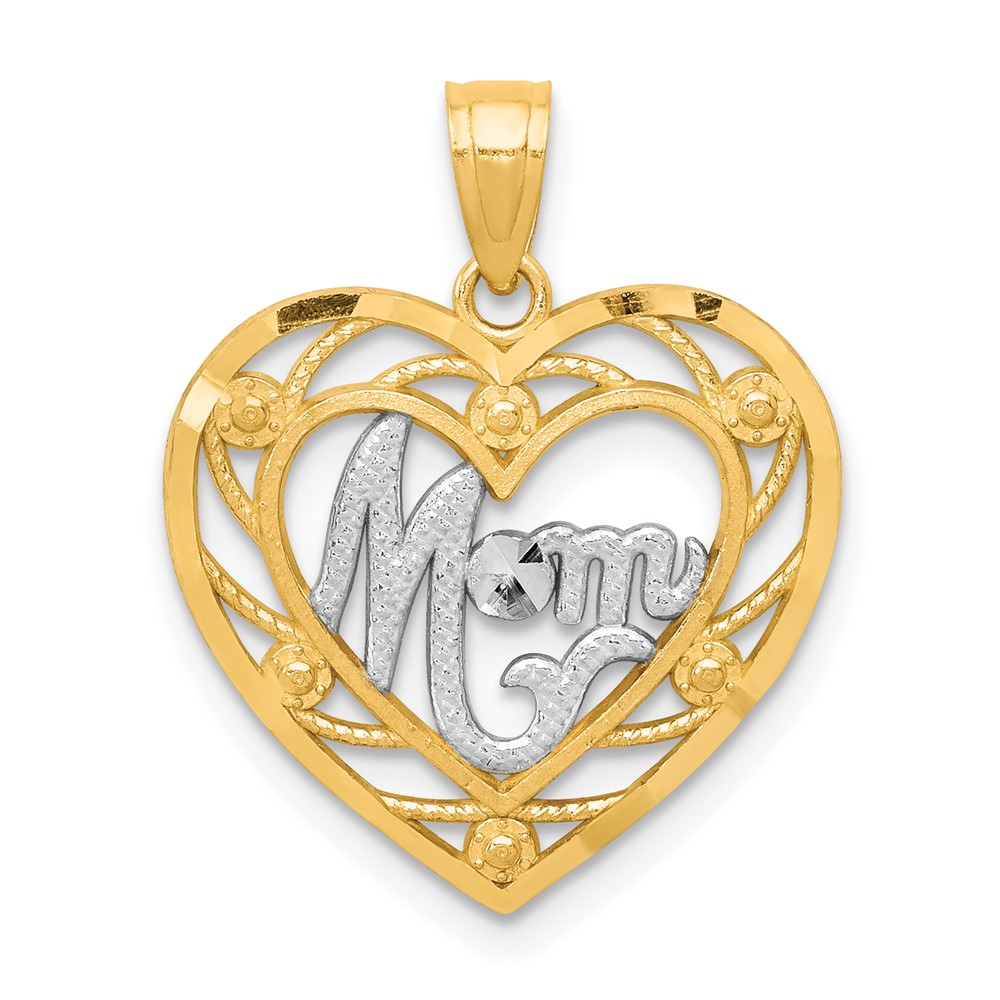 Picture of Quality Gold 10C960 10K Yellow with Rhodium Mom Heart Charm