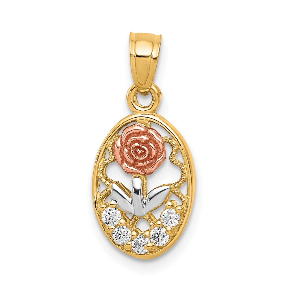 Picture of Quality Gold 10C985 10K Two-Tone with White Rhodium CZ Rose Charm
