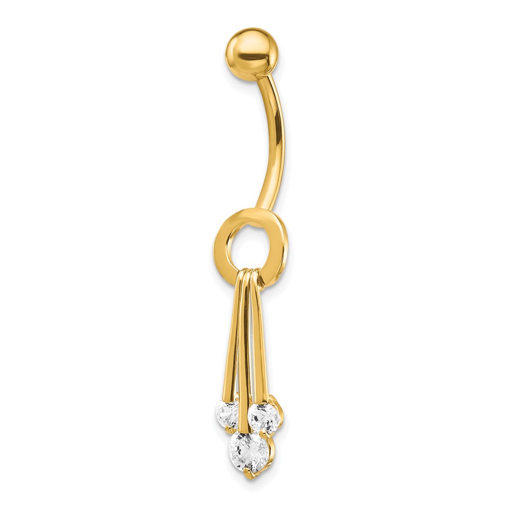 Picture of Quality Gold 10BD143 10K Yellow Gold with Dangly CZS Belly Dangle