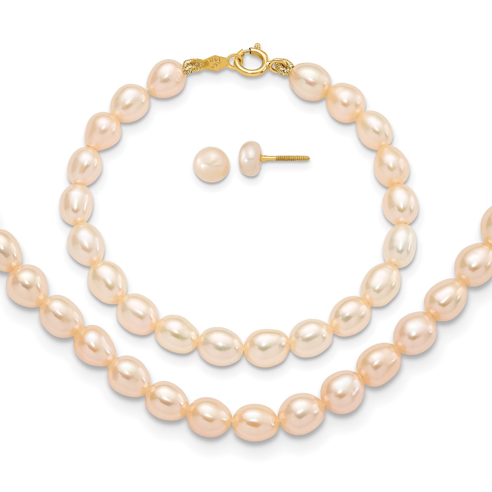 Picture of Finest Gold 14K Pink FW Cultured Pearl 12 in. Necklace&amp;#44; 5 in. Bracelet &amp; Earring Set